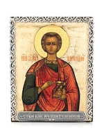Икона «Святой Пантелеимон» в серебряном багете