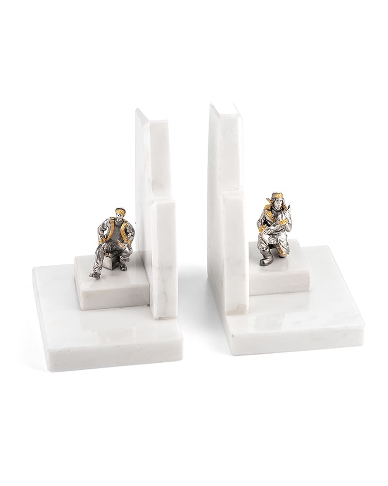 Книжные упоры «Подлёдный лов» из мрамора и серебра