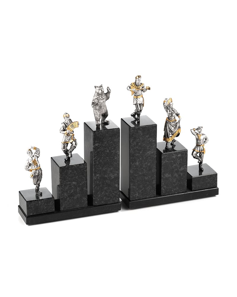 Книжные упоры «Гуляния»  из гранита и серебра