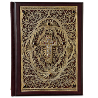 Библия большая в миниатюрах Палеха с филигранью (золото), гранатами в замшевой шкатулке (эксклюзивное издание)