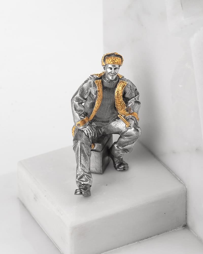 Книжные упоры «Подлёдный лов» из мрамора и серебра