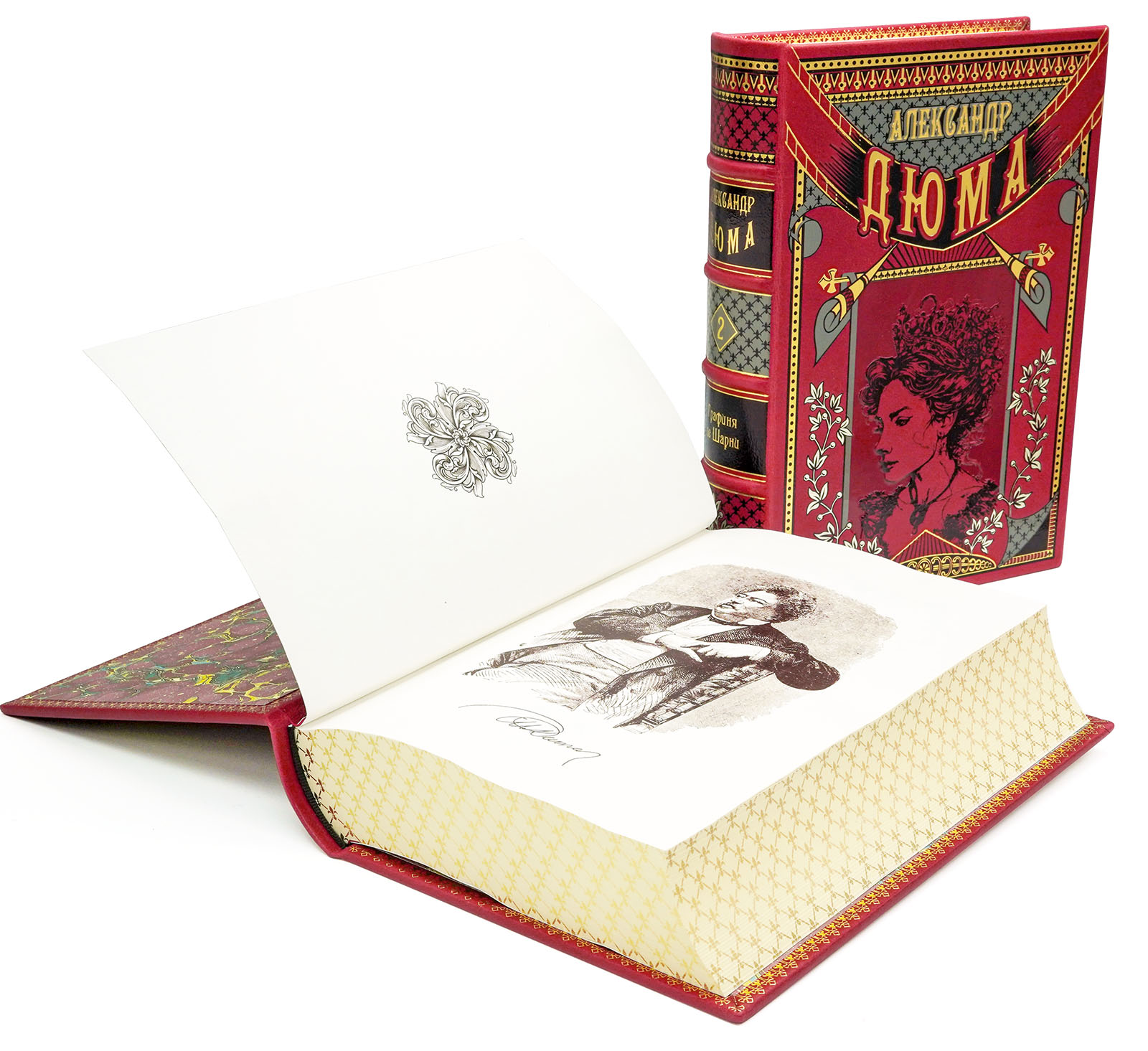 Подарочная книга "Графиня де Шарни" Александр Дюма в кожаном переплёте