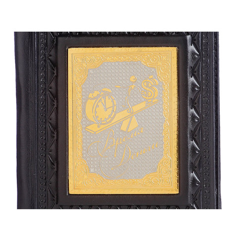 Обложка для паспорта «Время-деньги-4» с накладкой покрытой золотом 999 пробы